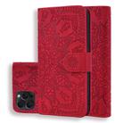 For iPhone 15 Pro Mandala Embossed Dual-Fold Calf Leather Phone Case(Red) - 1