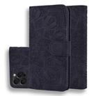 For iPhone 15 Pro Max Mandala Embossed Dual-Fold Calf Leather Phone Case(Black) - 1