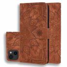 For iPhone 16 Pro Max Mandala Embossed Dual-Fold Calf Leather Phone Case(Brown) - 1