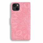 For iPhone 16 Pro Mandala Embossed Dual-Fold Calf Leather Phone Case(Pink) - 2