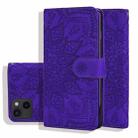 For iPhone 16 Pro Mandala Embossed Dual-Fold Calf Leather Phone Case(Purple) - 1