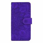 For iPhone 16 Pro Mandala Embossed Dual-Fold Calf Leather Phone Case(Purple) - 3