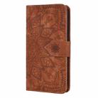 For iPhone 16 Plus Mandala Embossed Dual-Fold Calf Leather Phone Case(Brown) - 2