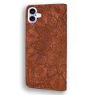 For iPhone 16 Plus Mandala Embossed Dual-Fold Calf Leather Phone Case(Brown) - 3