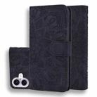 For iPhone 16 Plus Mandala Embossed Dual-Fold Calf Leather Phone Case(Black) - 1