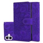 For iPhone 16 Plus Mandala Embossed Dual-Fold Calf Leather Phone Case(Purple) - 1