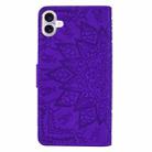 For iPhone 16 Plus Mandala Embossed Dual-Fold Calf Leather Phone Case(Purple) - 3