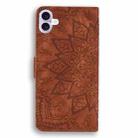 For iPhone 16 Mandala Embossed Dual-Fold Calf Leather Phone Case(Brown) - 3