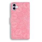 For iPhone 16 Mandala Embossed Dual-Fold Calf Leather Phone Case(Pink) - 3