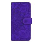 For iPhone 16 Mandala Embossed Dual-Fold Calf Leather Phone Case(Purple) - 2