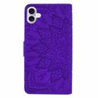 For iPhone 16 Mandala Embossed Dual-Fold Calf Leather Phone Case(Purple) - 3