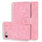 For iPhone 16e Mandala Embossed Dual-Fold Calf Leather Phone Case(Pink) - 1