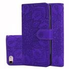 For iPhone 16e Mandala Embossed Dual-Fold Calf Leather Phone Case(Purple) - 1