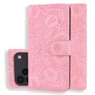 For iPhone 17 Pro Mandala Embossed Dual-Fold Calf Leather Phone Case(Pink) - 1