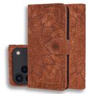 For iPhone 17 Pro Max Mandala Embossed Dual-Fold Calf Leather Phone Case(Brown) - 1