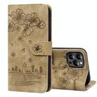 For iPhone 15 Pro Max Cartoon Sakura Cat Embossed Leather Phone Case(Brown) - 1