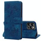 For iPhone 15 Pro Cartoon Sakura Cat Embossed Leather Phone Case(Royal Blue) - 1