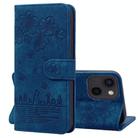 For iPhone 15 Cartoon Sakura Cat Embossed Leather Phone Case(Royal Blue) - 1