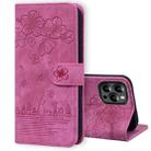 For iPhone 14 Pro Cartoon Sakura Cat Embossed Leather Phone Case(Rose Red) - 1