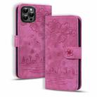 For iPhone 16 Pro Max Cartoon Sakura Cat Embossed Leather Phone Case(Rose Red) - 1