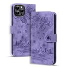 For iPhone 16 Pro Max Cartoon Sakura Cat Embossed Leather Phone Case(Purple) - 1