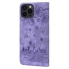 For iPhone 16 Pro Max Cartoon Sakura Cat Embossed Leather Phone Case(Purple) - 3