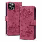 For iPhone 16 Pro Max Cartoon Sakura Cat Embossed Leather Phone Case(Wine Red) - 1