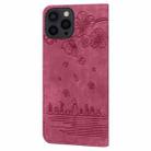 For iPhone 16 Pro Max Cartoon Sakura Cat Embossed Leather Phone Case(Wine Red) - 3