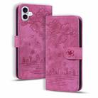 For iPhone 16 Plus Cartoon Sakura Cat Embossed Leather Phone Case(Rose Red) - 1