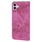 For iPhone 16 Plus Cartoon Sakura Cat Embossed Leather Phone Case(Rose Red) - 3