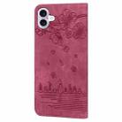 For iPhone 16 Plus Cartoon Sakura Cat Embossed Leather Phone Case(Wine Red) - 3