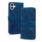 For iPhone 16 Cartoon Sakura Cat Embossed Leather Phone Case(Royal Blue) - 1