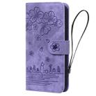 For iPhone 16 Cartoon Sakura Cat Embossed Leather Phone Case(Purple) - 2