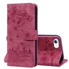 For iPhone 16e Cartoon Sakura Cat Embossed Leather Phone Case(Wine Red) - 1