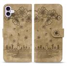 For iPhone 17 Cartoon Sakura Cat Embossed Leather Phone Case(Brown) - 1