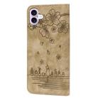 For iPhone 17 Cartoon Sakura Cat Embossed Leather Phone Case(Brown) - 2