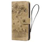 For iPhone 17 Cartoon Sakura Cat Embossed Leather Phone Case(Brown) - 3