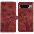 For Google Pixel 8 Pro Butterfly Cat Embossing Flip Leather Phone Case(Red) - 1