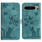 For Google Pixel 8 Pro Butterfly Cat Embossing Flip Leather Phone Case(Wathet) - 1