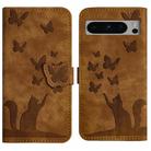 For Google Pixel 8 Pro Butterfly Cat Embossing Flip Leather Phone Case(Brown) - 1