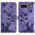 For Google Pixel 8 Butterfly Cat Embossing Flip Leather Phone Case(Purple) - 1