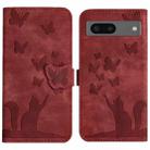 For Google Pixel 8 Butterfly Cat Embossing Flip Leather Phone Case(Red) - 1