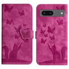 For Google Pixel 8 Butterfly Cat Embossing Flip Leather Phone Case(Pink) - 1