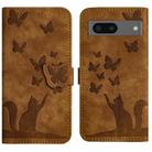 For Google Pixel 8 Butterfly Cat Embossing Flip Leather Phone Case(Brown) - 1