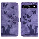 For Google Pixel 7a Butterfly Cat Embossing Flip Leather Phone Case(Purple) - 1