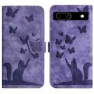 For Google Pixel 7a Butterfly Cat Embossing Flip Leather Phone Case(Purple) - 1