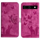 For Google Pixel 7a Butterfly Cat Embossing Flip Leather Phone Case(Pink) - 1