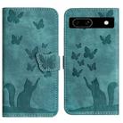 For Google Pixel 7a Butterfly Cat Embossing Flip Leather Phone Case(Wathet) - 1