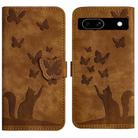 For Google Pixel 7a Butterfly Cat Embossing Flip Leather Phone Case(Brown) - 1