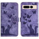 For Google Pixel 7 Pro Butterfly Cat Embossing Flip Leather Phone Case(Purple) - 1